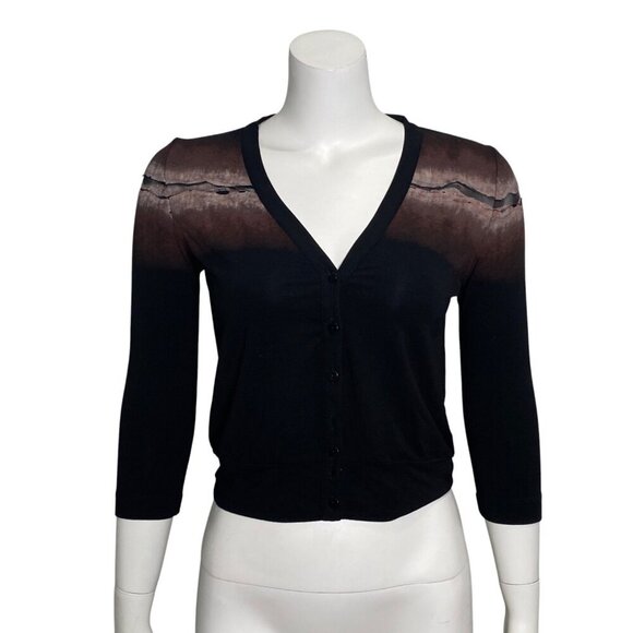 Isabel de Pedro Crop Cardigan Sweater Womens Size 6 Button Up 3/4 Sleeve Stretch - Picture 1 of 6